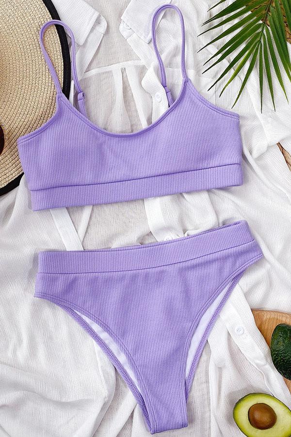 Jobatua.com Exclusive: U Neck Rib-Knit Purple Tankini - Effortless Style & Comfort